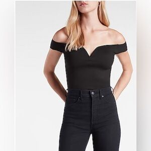Express Body Contour Ribbed Off-Shoulder Black Women's Top